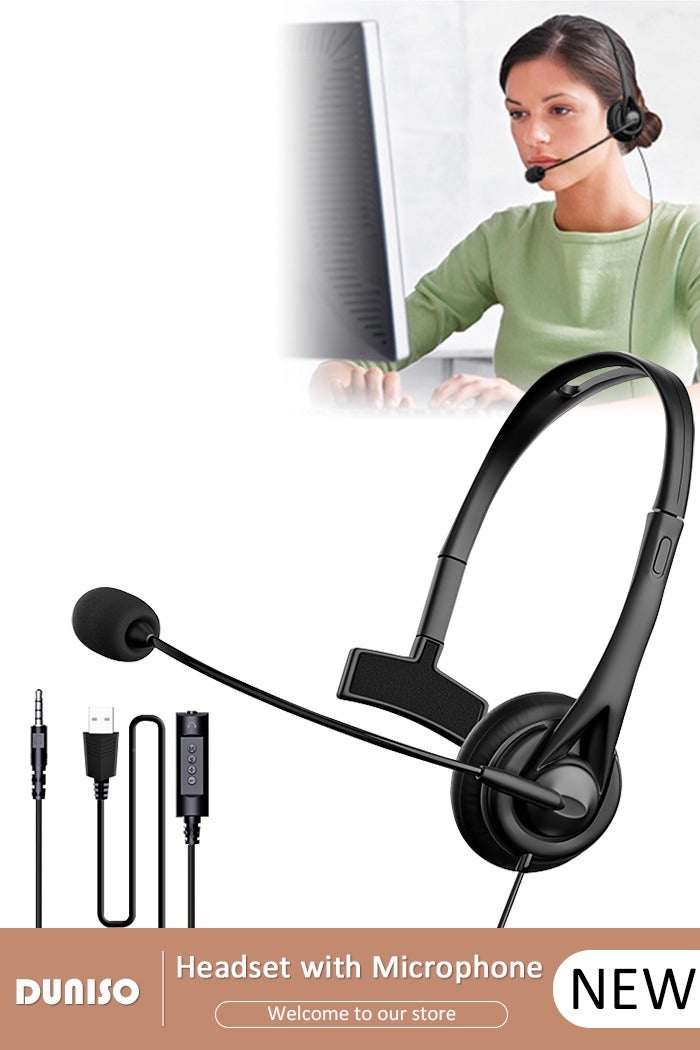 Compare Wired Headset with Microphone Call Center Headset Corded Business Headphone Classical Fashion Lightweight Comfortable Wired Customer Service Headphone for Home Call Center Telemarketing Portable Business Headset for Offices, Insurance, Customer at KSA Price