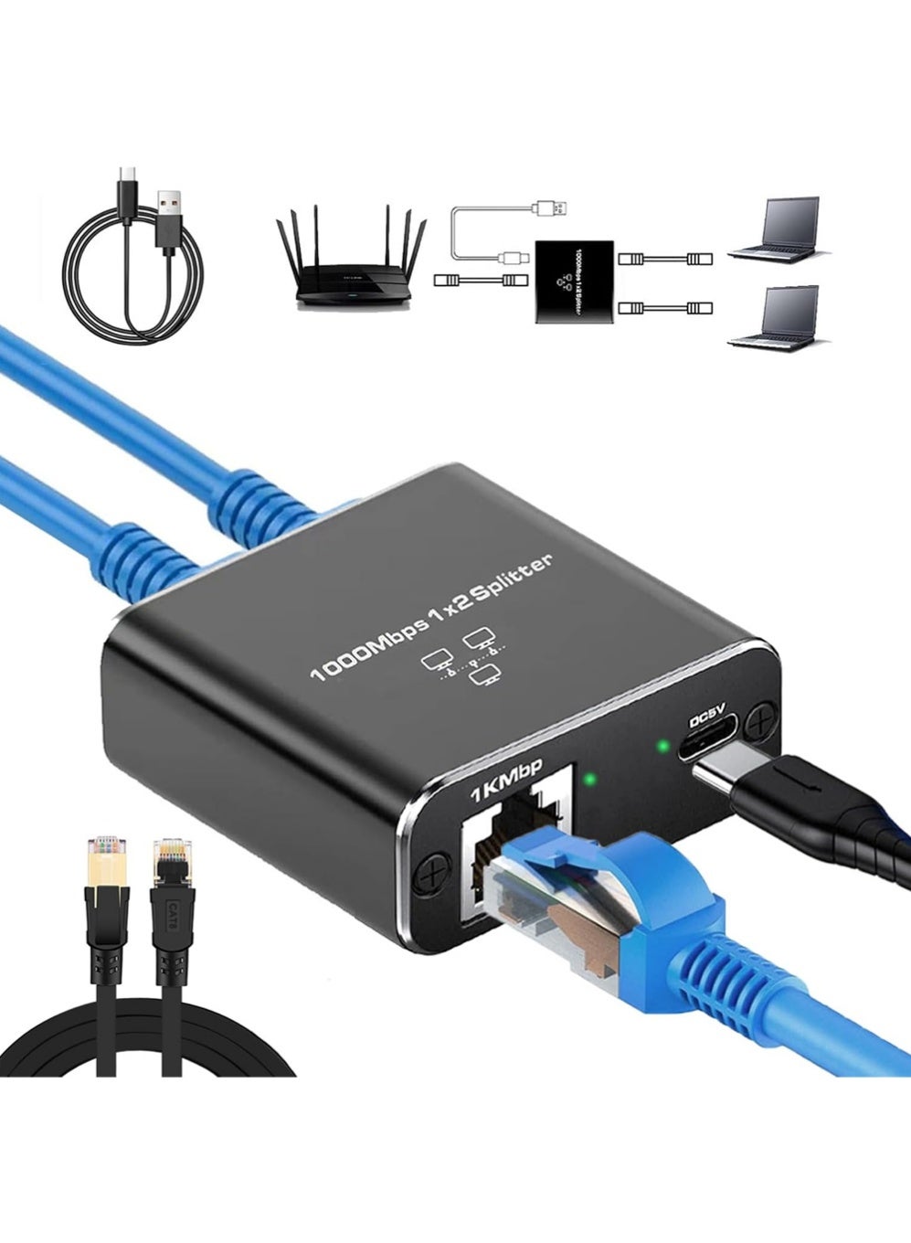 Gigabit Ethernet Splitter1 to 2 with 1.5Ft Cat…