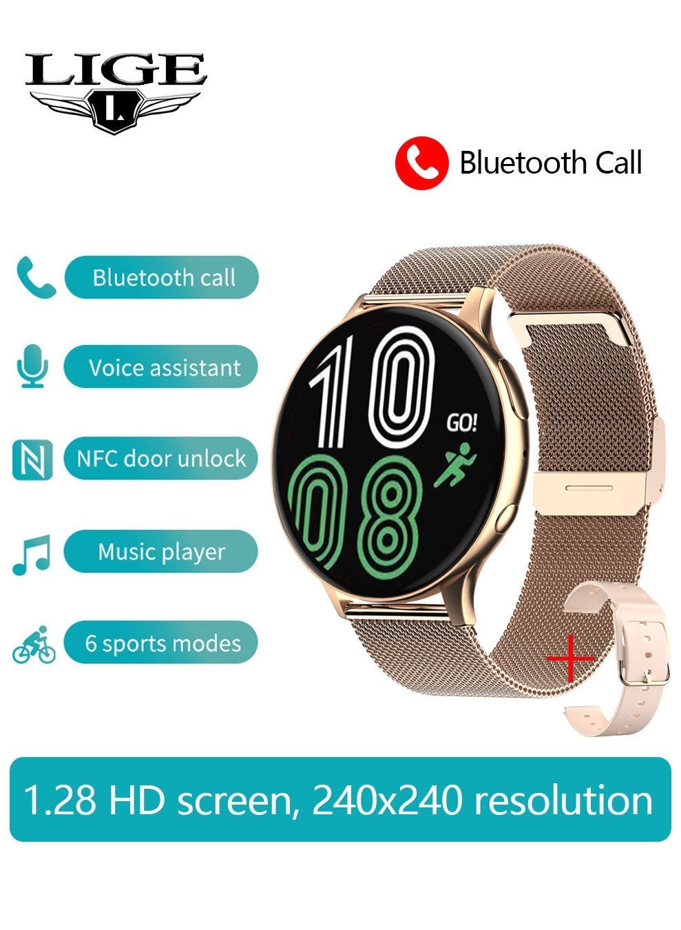 Compare Ultra Thin Multifunctional Smartwatches For Women 5100 High Quality Chip, 1.28Inch HD Full Touch, Sleep Monitore, IP68 Waterproof, 30Days Standby Battery Life Ladies Smart Watches Rose Gold at KSA Price