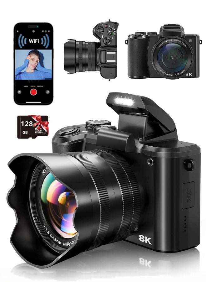 Compare 8K Digital Cameras for Photography  Autofocus 88MP WiFi Vlogging Camera for Tiktok with DualLens  16X Digital Zoom Vlog Camera with Lens Hood, 128GB TF Card at KSA Price