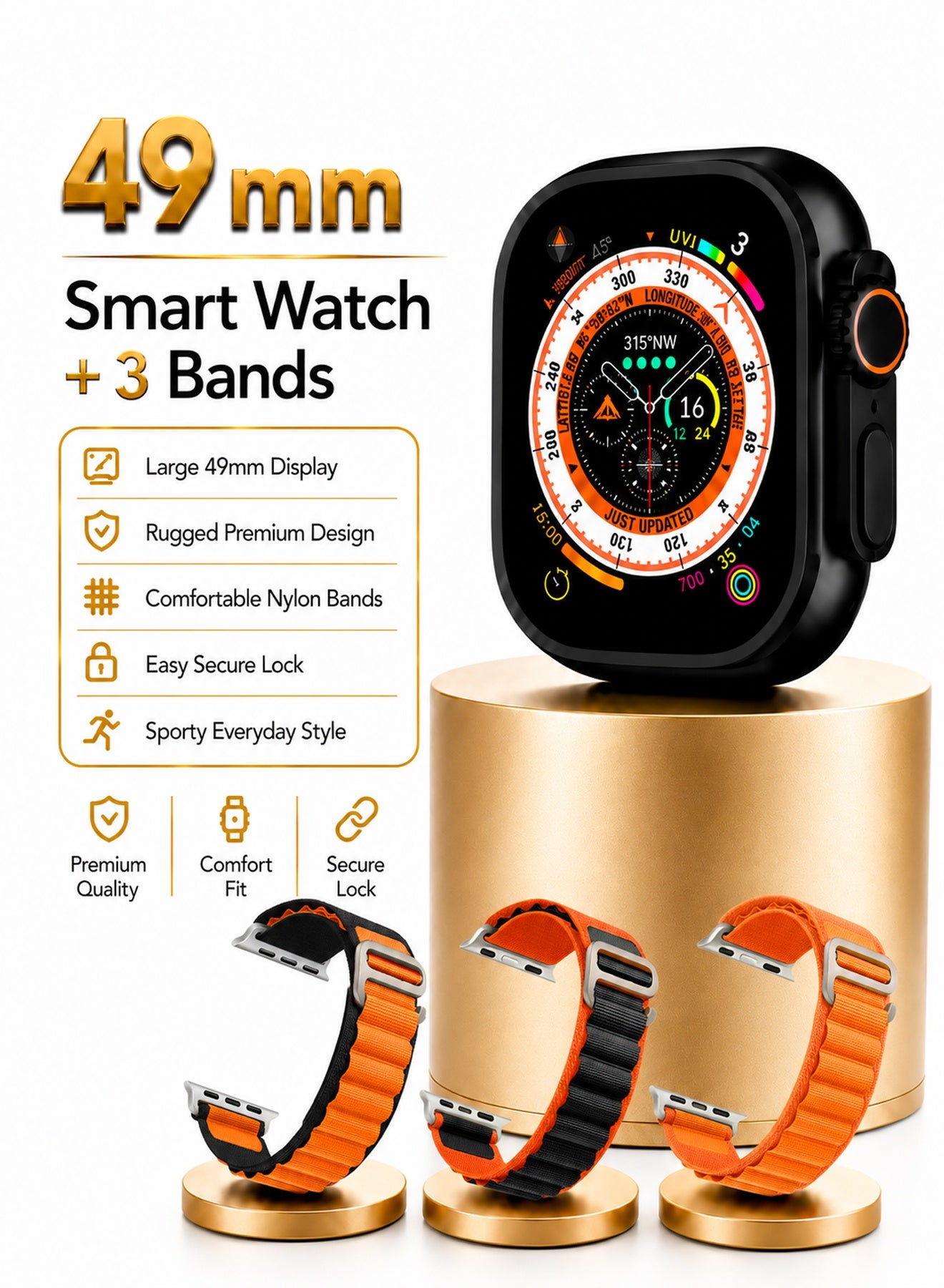 49mm Sports Smart Watch Set with 3 Interchangeable…