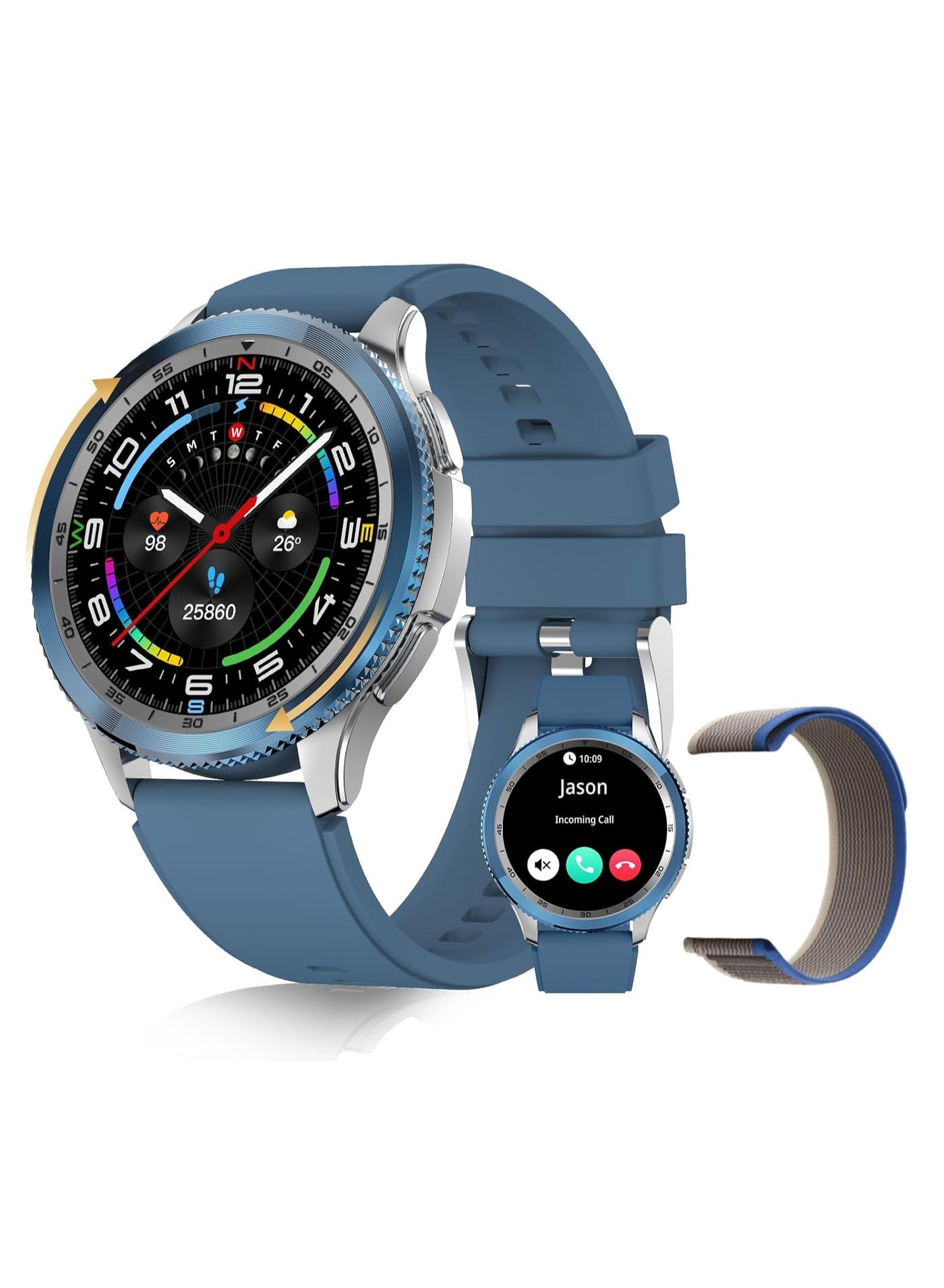 Compare PEJE Rotatable Dial Smart Watch, Smart Watch for MenAnswerMake Call,1.43 AMOLED Screen,123+ Sport Modes, 3ATM Waterproof Watch,with SpO2Heart RateSleep...blue at KSA Price