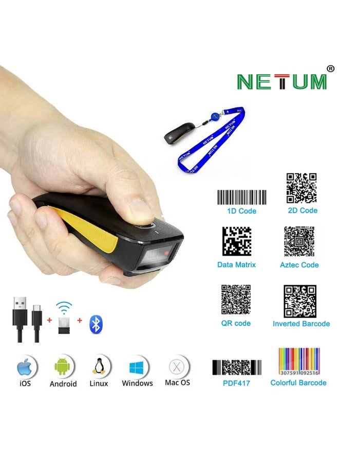 Compare NETUM 1D 2D QR Code Scanner, Mini Barcode Scanner Bluetooth Compatible, Small Portable USB Bar Code Scanner for Inventory, 2.4G Cordless Image Reader for Tablet iPhone iPad Android iOS PC POS at KSA Price