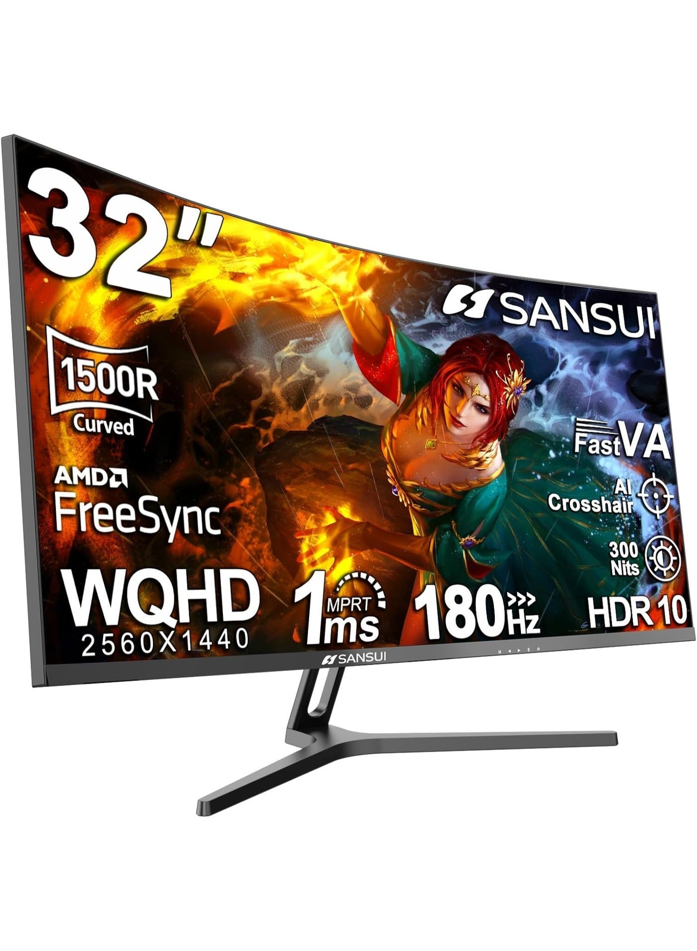 Compare SANSUI 32Inch 2K WQHD Curved Gaming Monitor, 180Hz, 0.5ms, HDMI 2.1, ESG32C1Q at KSA Price