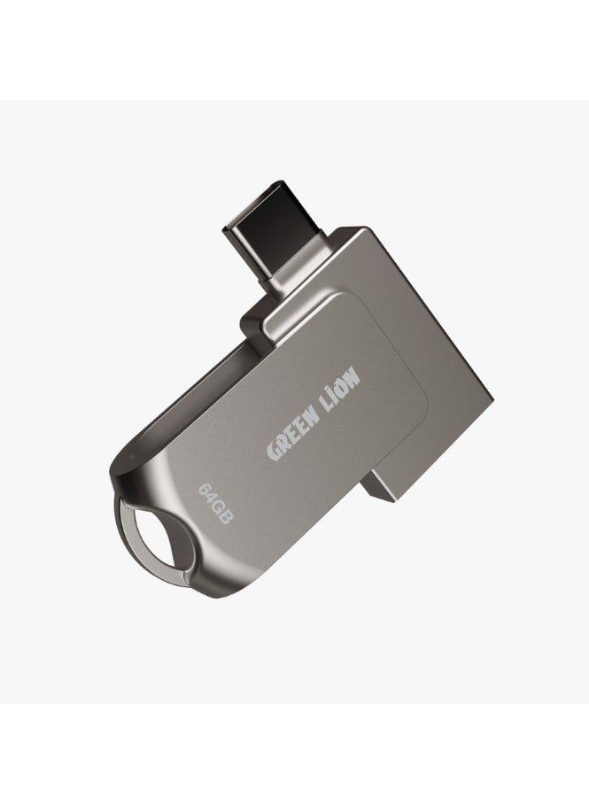 Compare 2in1 OTG USBC Flash Drive 64GB Storage  HighSpeed 100MBps Read  40MBps Write  Dual Connector TypeC & USBA  360° Swivel Design  Zinc Alloy  Wide Compatibility for iOS, Android & Windows  Plug & Play  Silver at KSA Price