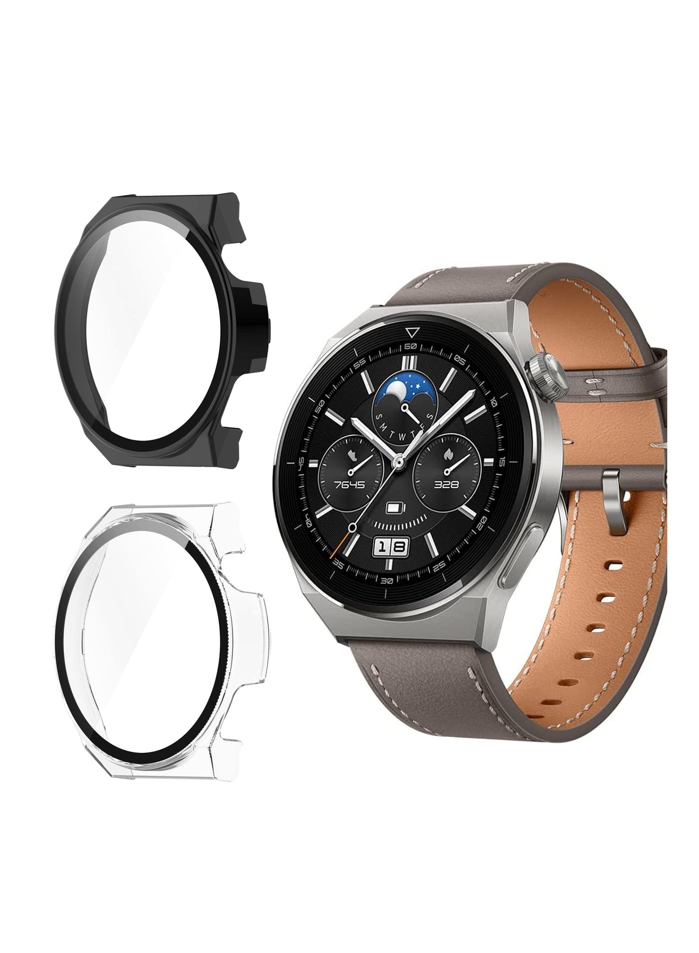 Compare Case for Huawei Watch GT3 Pro 46mm 2Pack All Around Ultra Thin Fit Anti Scratch Case Flexible Frame Shockproof Hard PC Case Cover with Tempered Glass Screen Protector at KSA Price