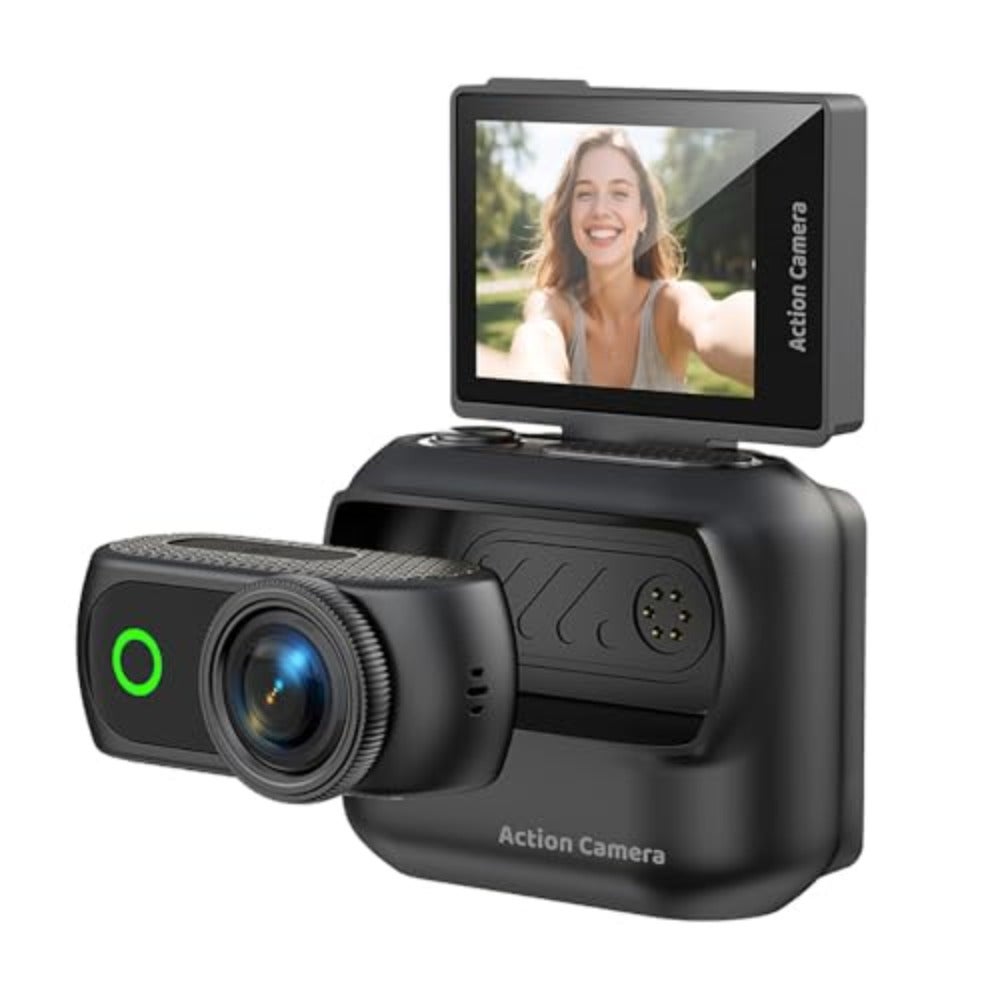 Compare 1080P Action Camera with Flip Screen, Magnetic Detachable Body for POV Vlog, Stable Camcorder with 800mAh Battery Dock, Includes TypeC, Magnet Stand and Lanyard at KSA Price