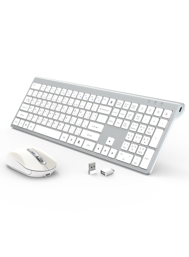 Compare Wireless keyboard and mouse,Rechargeable keyboard and mouse,Full Size Wireless keyboard with Number Pad,2.4G keyboard For MAC Windows White+Silver at KSA Price