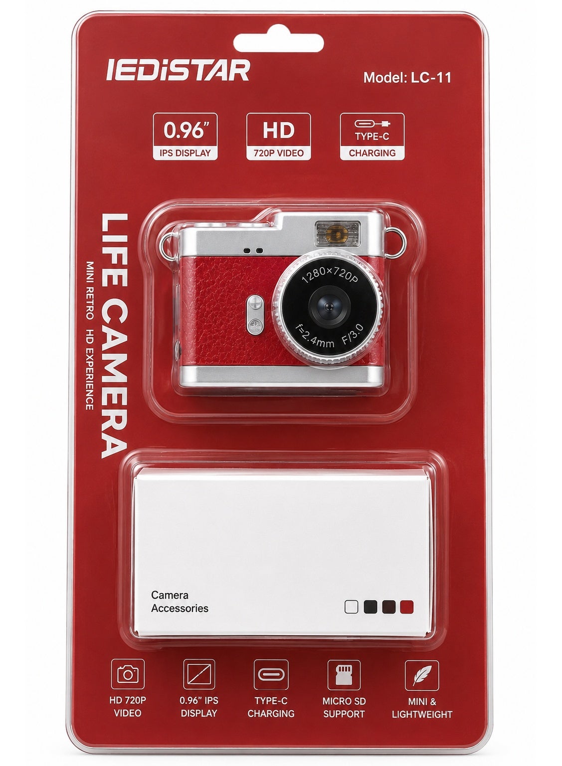 IEDISTAR LC-11 Mini Retro Digital Camera Red HD…