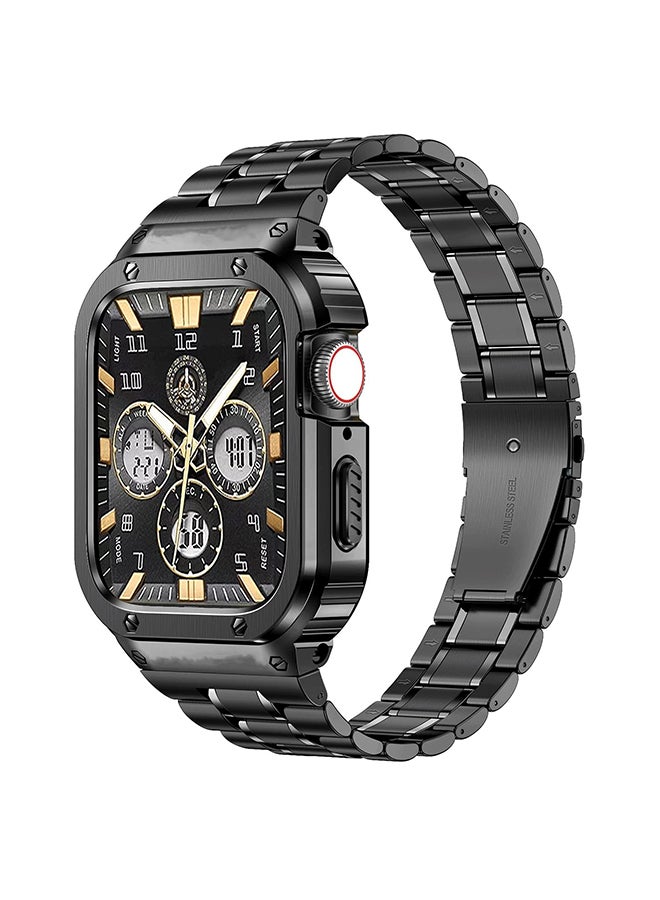 Compare Stainless Steel Watch Band with Case For Apple Watch Series 987 45mm Metal Strap and Rugged Protective Bumper Cover for Men  Black at KSA Price