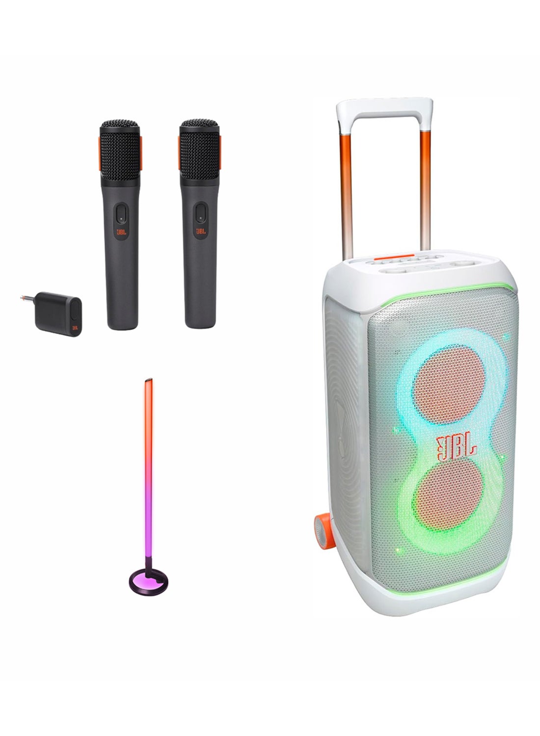 Compare PartyBox Stage 320 Wireless Party Speaker,+PartyLight Stick +  Digital wireless microphones JBLPBSTAGE320SWUK+JBLPLSTICK+JBLPBWIRELESSMIC White at KSA Price
