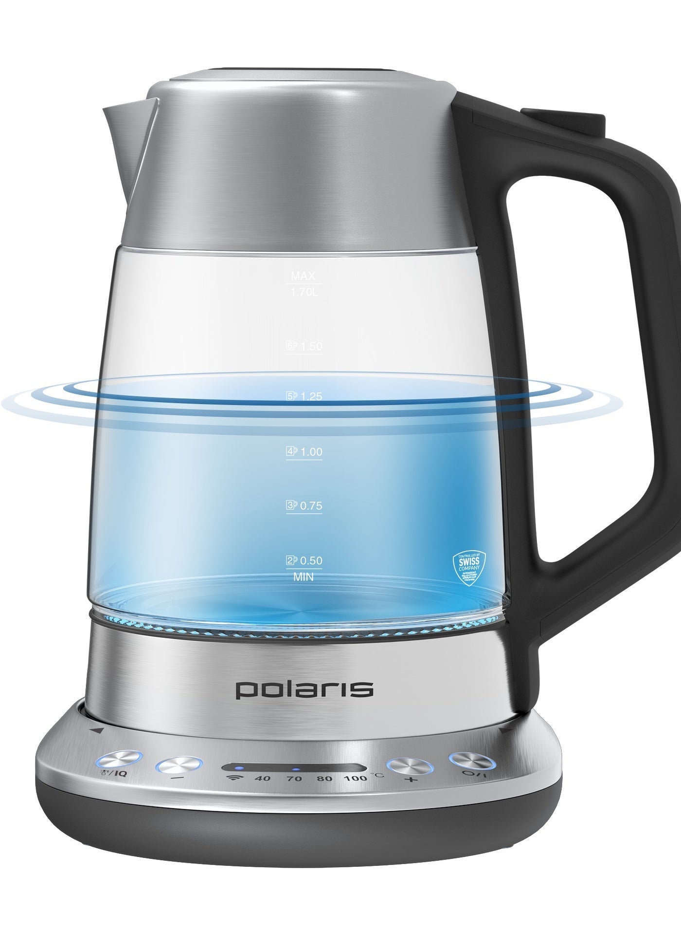 Compare Polaris PWK 1775CGLD WiFi IQ Home AS Smart Kettle 1.7L, 40–100°C Temperature Control, App Control, LED LCD Touch Panel, Glass Body, STRIX Safety, Keep Warm – Silver at KSA Price