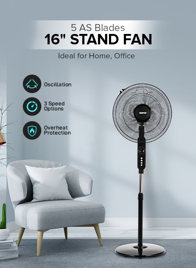 Compare Stand Fan 3 Speed 5 Leaf blade Horizontal oscillation Adjustable height and tilt setting Built in timer 60 W GF9488N Multicolour at KSA Price