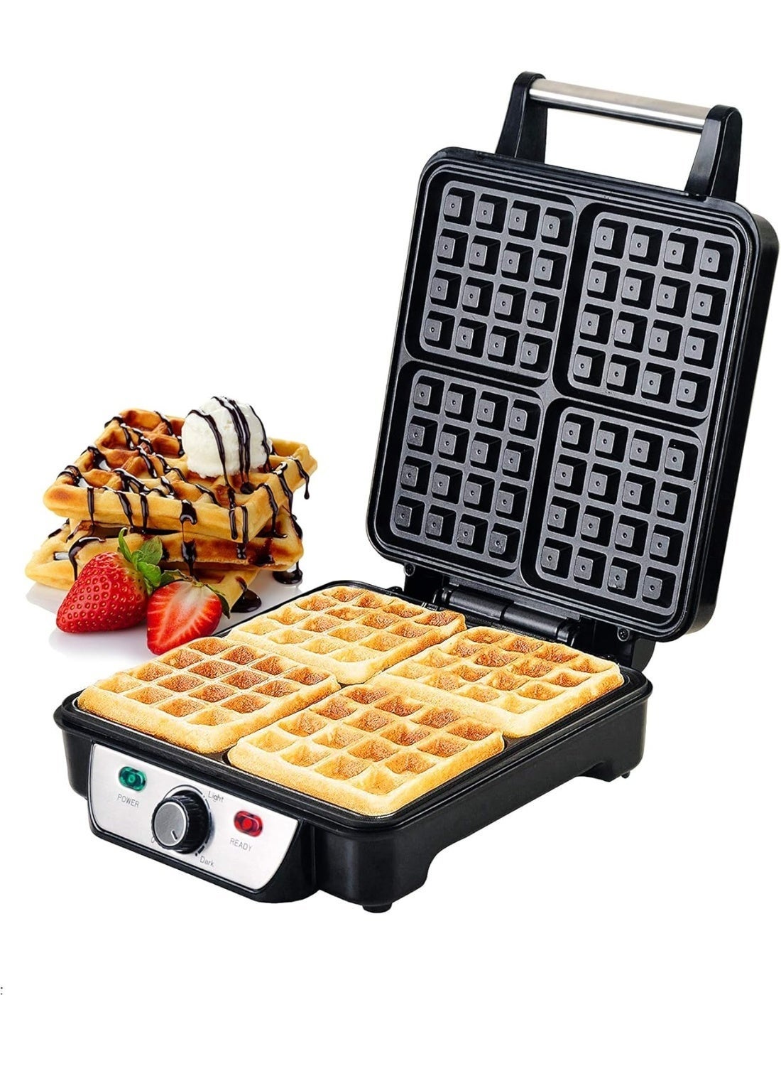 Compare Electric Waffle Maker 1100W 4 Slice NonStick Belgian With Adjustable Temperature Control, PreHeating, Cool Touch Body Handle Automatic Safety Protection at KSA Price