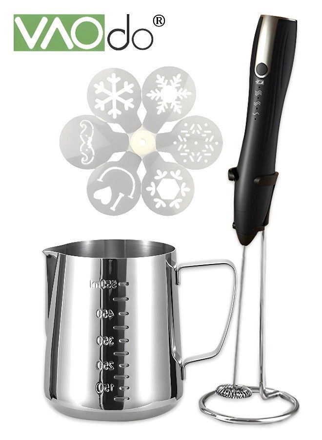 Milk Frother Handheld Coffee Art Set with Milk…