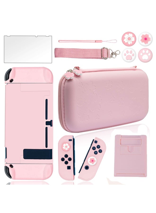 Compare Cute Travel Carrying Case for Nintendo Switch Accessories Kit with Hard Protective Cover, Glass Screen Protector, Adjustable Stand and Thumb Grip Caps 10 in 1Switch Pink at KSA Price