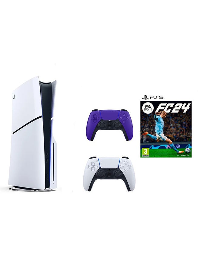 Compare PlayStation 5 Disc Slim Console With Extra Purple Controller And FC 24 at KSA Price