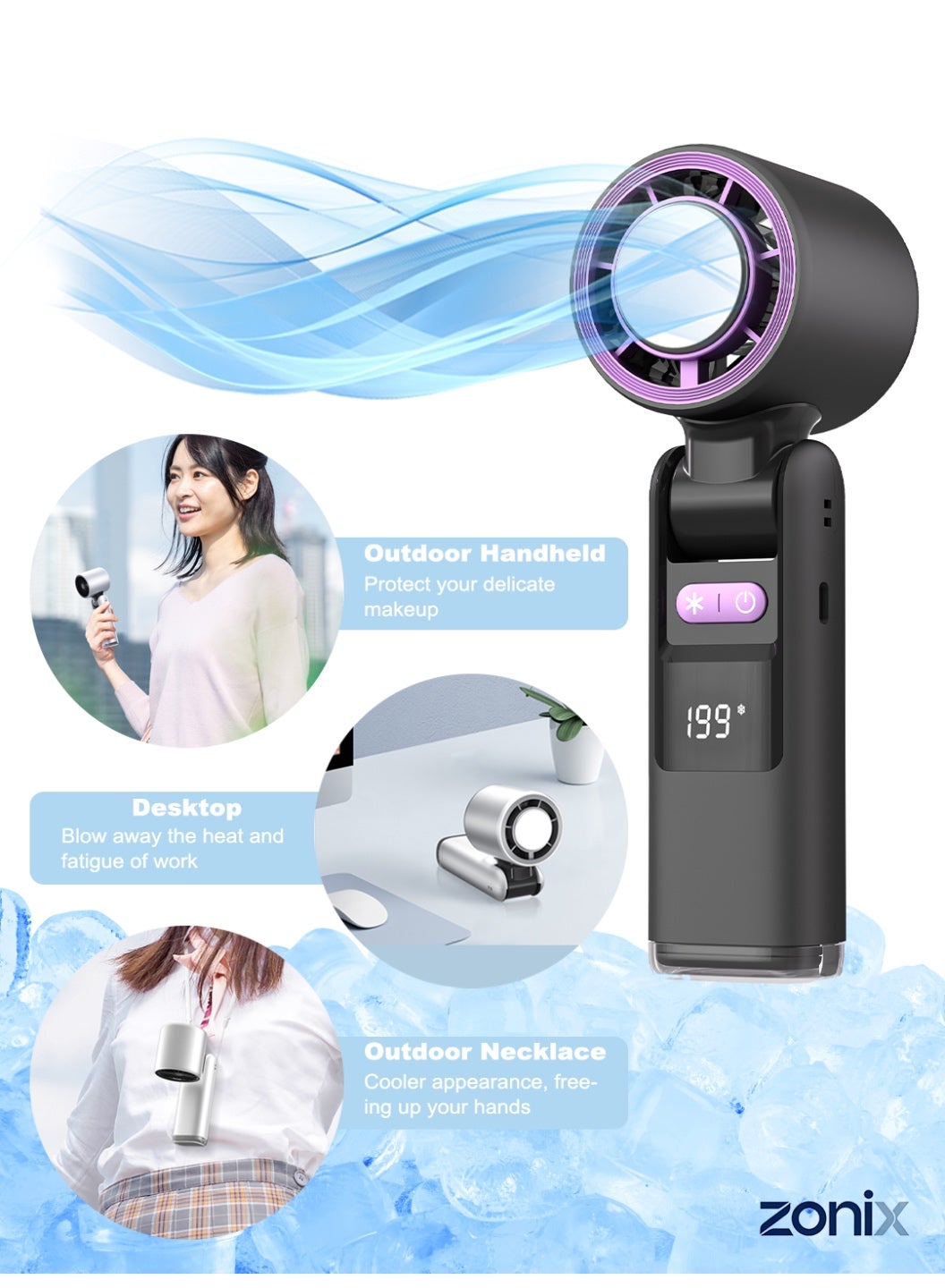 Compare Portable Handheld Fan with 199Speed IceCeramic Cooling, 4000mAh FastCharging & LED Digital Display, Adjustable Mini Fan for Travel, Camping, Indoor, Outdoor Grey at KSA Price