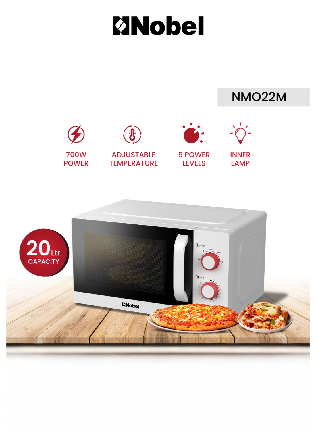 Microwave Oven 20L with Mechanical Knob Control,…
