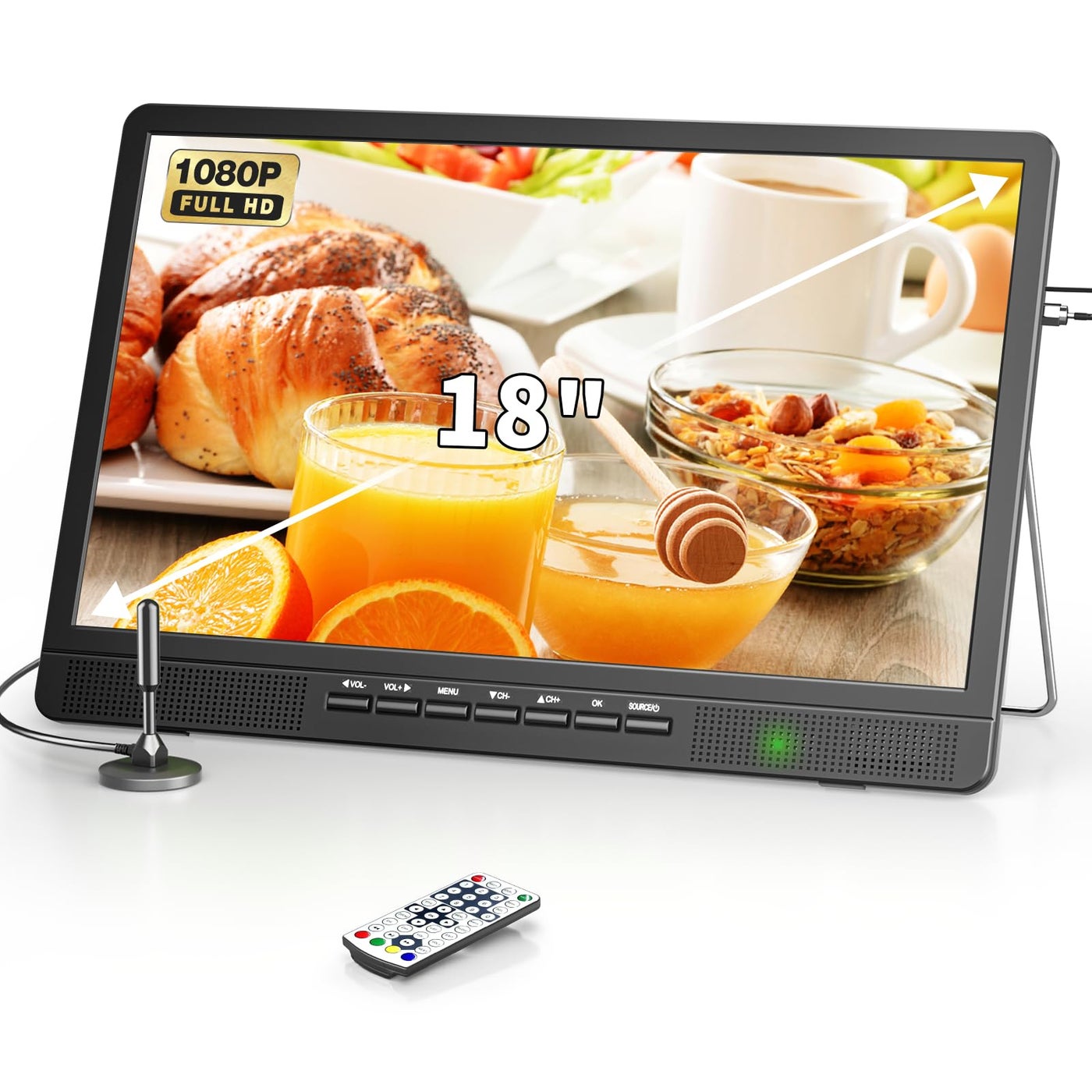 Compare Desobry 19.2 Inch Portable TV with Antenna, Small TV with HD 1080P HDMI Input, AV Input, USB Port, 180Â° Adjustable Stand, Small Portable TV for Camping Kitchen Bedroom RV at KSA Price