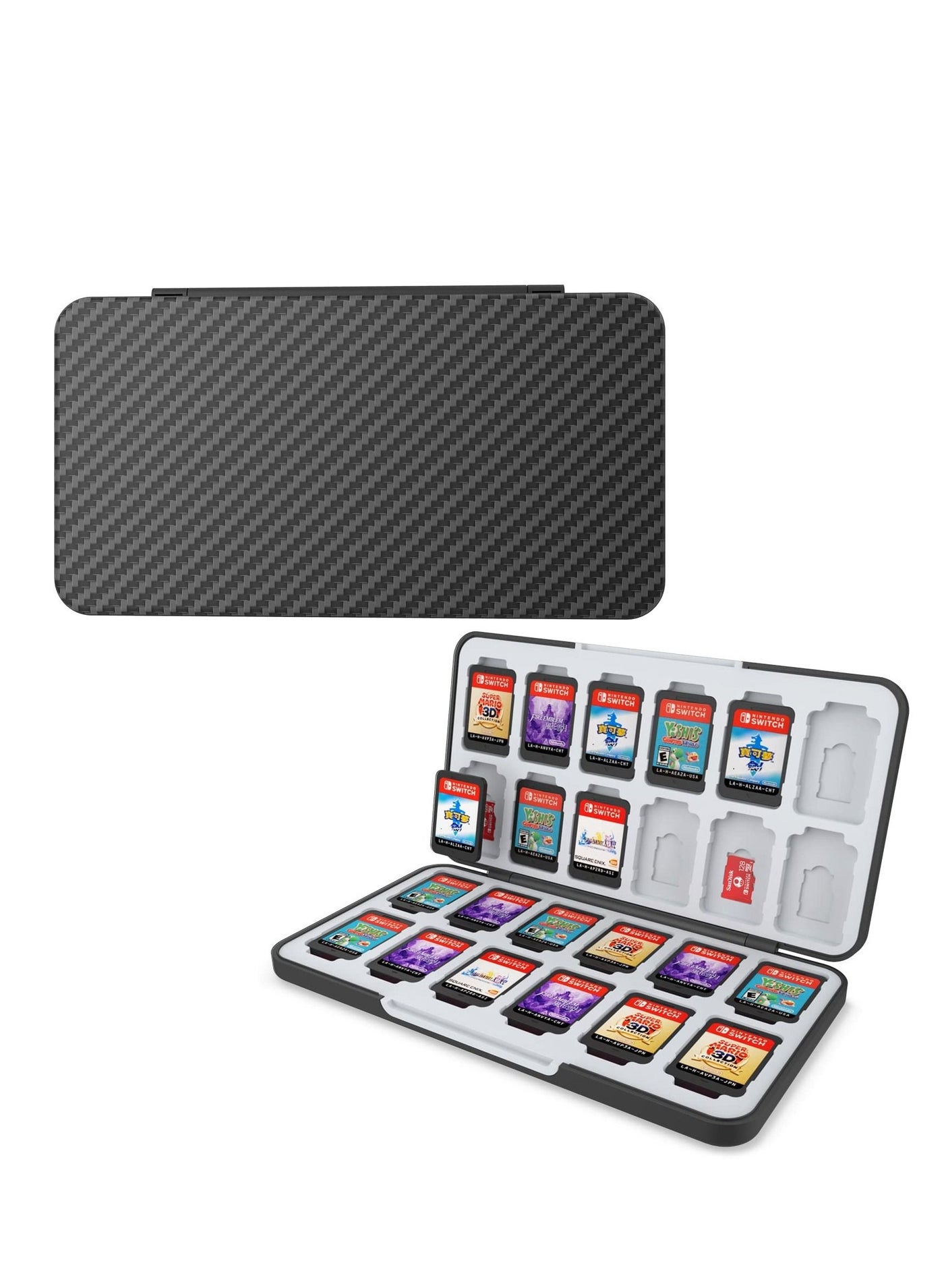 Compare Game Card Case for Nintendo Switch OLED Game Card Micro SD Memory Cards with 24 Game Card Slots and 24 Micro SD Card Slots,Carbon Fibre Surface Shell Silicone Lining Portable Cartridge Storage Box at KSA Price