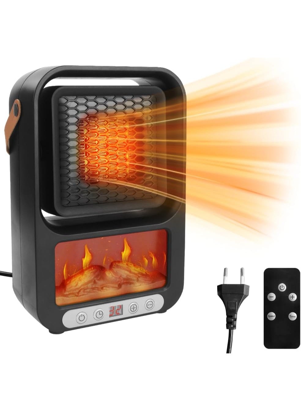 Compare Indoor Electric Space Heater with Fireplace Style Flame Effect, Rapid Heating Performance, Remote Control, Timer Function, Safety Shutoff, Compact Portable Unit for Home Office Rooms Winter Indoor Personal Heating Solution at KSA Price