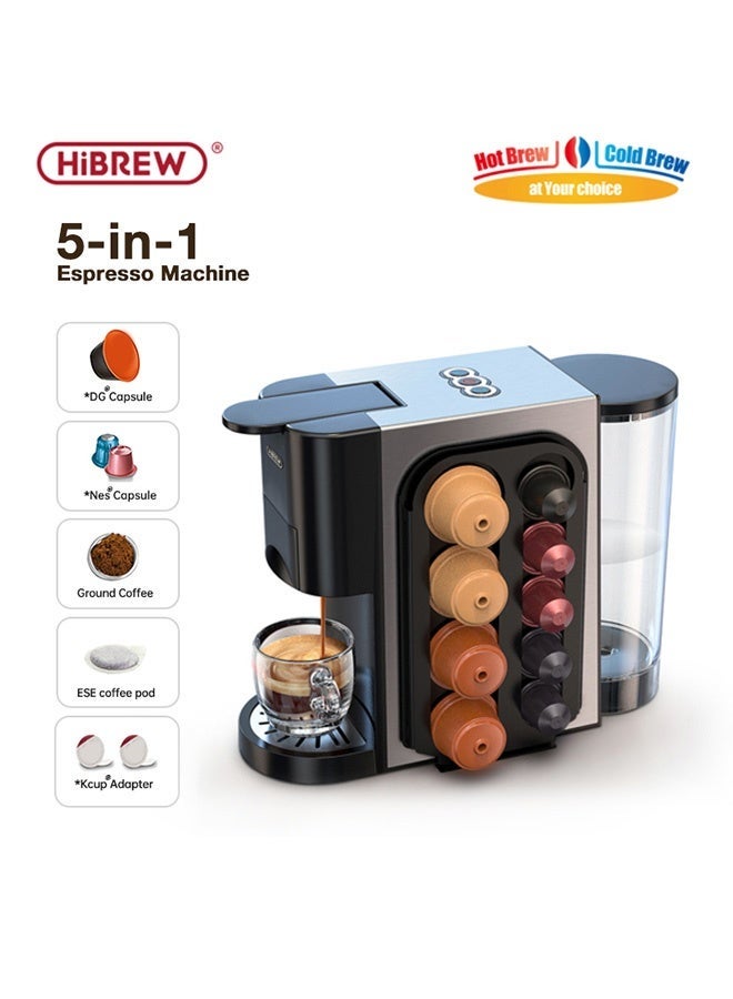 Compare HiBREW 5 ADAPTERS 5 in 1 Multi Capsule 1450w Espresso DG Kcup Hot and Cold Brew  Cup capsule coffee maker H3A at KSA Price