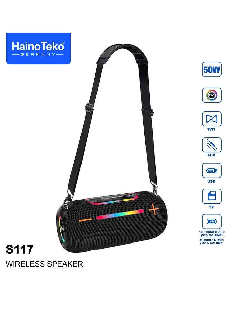 Compare Haino Teko S117 Wireless Speaker 50W WaterResistant Design With RGB Light Effects MultiInput Support Ideal For for Indoor and Outdoor Black at KSA Price