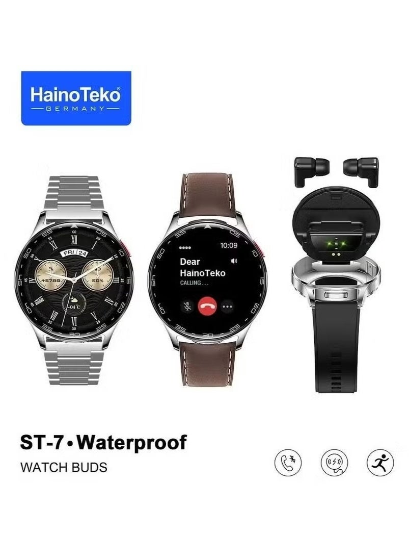 Compare ST7 Waterproof Smartwatch with Integrated Earbuds | Large AMOLED Display  3 Pairs of Straps & Charging Cable | Silver at KSA Price