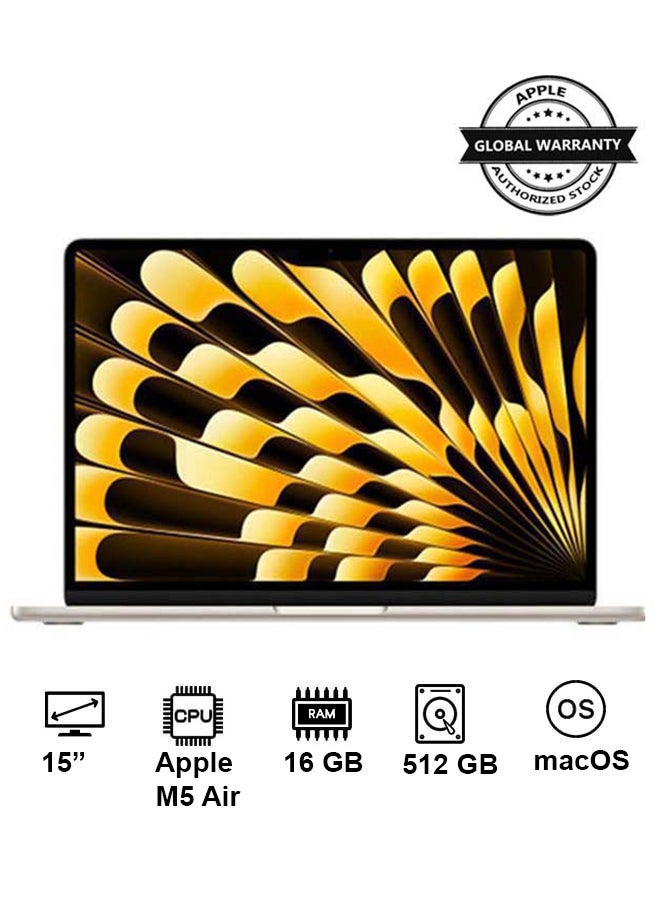 Compare New 2026 MacBook Air MDVD4 | 15 Inch Display | Apple M5 Air | 10Core CPU 10Core GPU | 16GB RAM | 512GB SSD | macOS | EnglishArabic Starlight at KSA Price