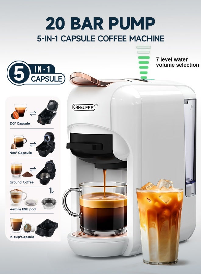 Compare New 5 In 1 Automatic Capsule Coffee Machine Hot Cold Espresso Coffee Maker With 7 Levels LED Bar Indicator For Nes Capsule DG Capsule Kcup Capsule ESE Pod And Powder 0.6L White at KSA Price
