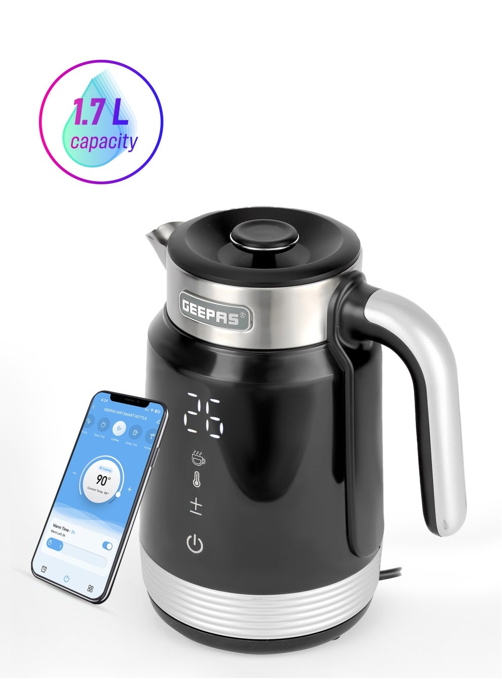 Compare Smart Stainless Steel Kettle with Auto Boiling ShutOff 1.7 L 2200 W GK38034 Black at KSA Price