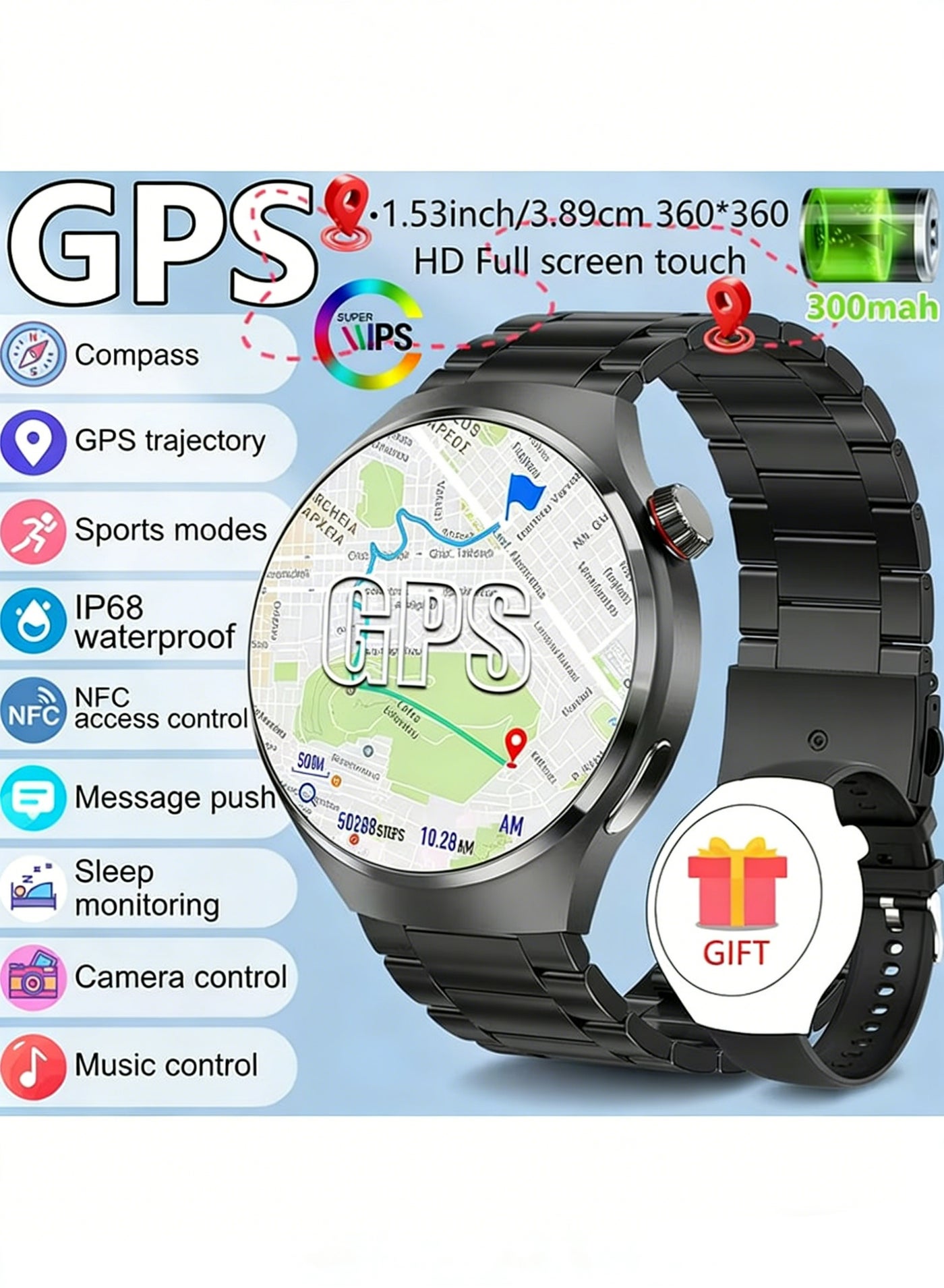 Compare Mens Smart Watch Outdoor Multi Sport Mode 1. 53inch HD Screen 300mAh Battery Capacity Wireless Call Mens Watch, Fitness Tracker, Workout Companion, Sleek Smartwatch For Men,Gift Black Strap at KSA Price