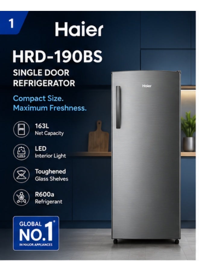 Compare Haier 190Ltr Gross  165Ltr Net Capacity  Single Door Refrigerator | 163L Net Capacity | Digital Control | LED Light | R600a Refrigerant | HRD190BS Brushline Silver HRD190BS Brushline Silver at KSA Price