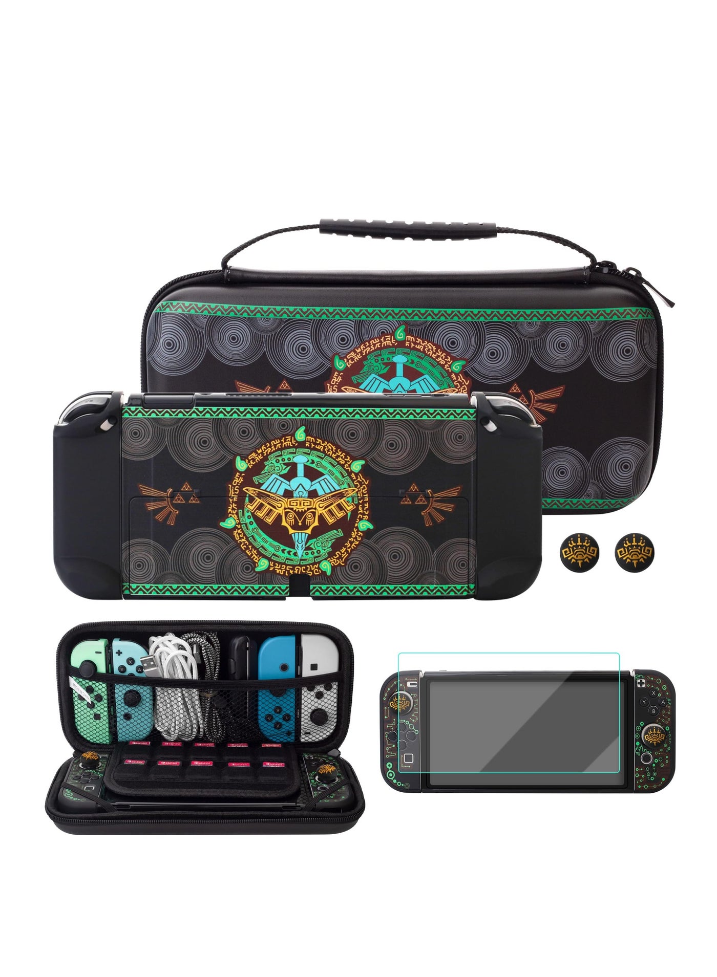 Compare Carrying Case for Nintendo Switch OLED of Zelda, Black Travel Case with Waterproof Protective Cover, Glass Screen Protector, 2 Thumb Caps for Tears of The Kingdom at KSA Price