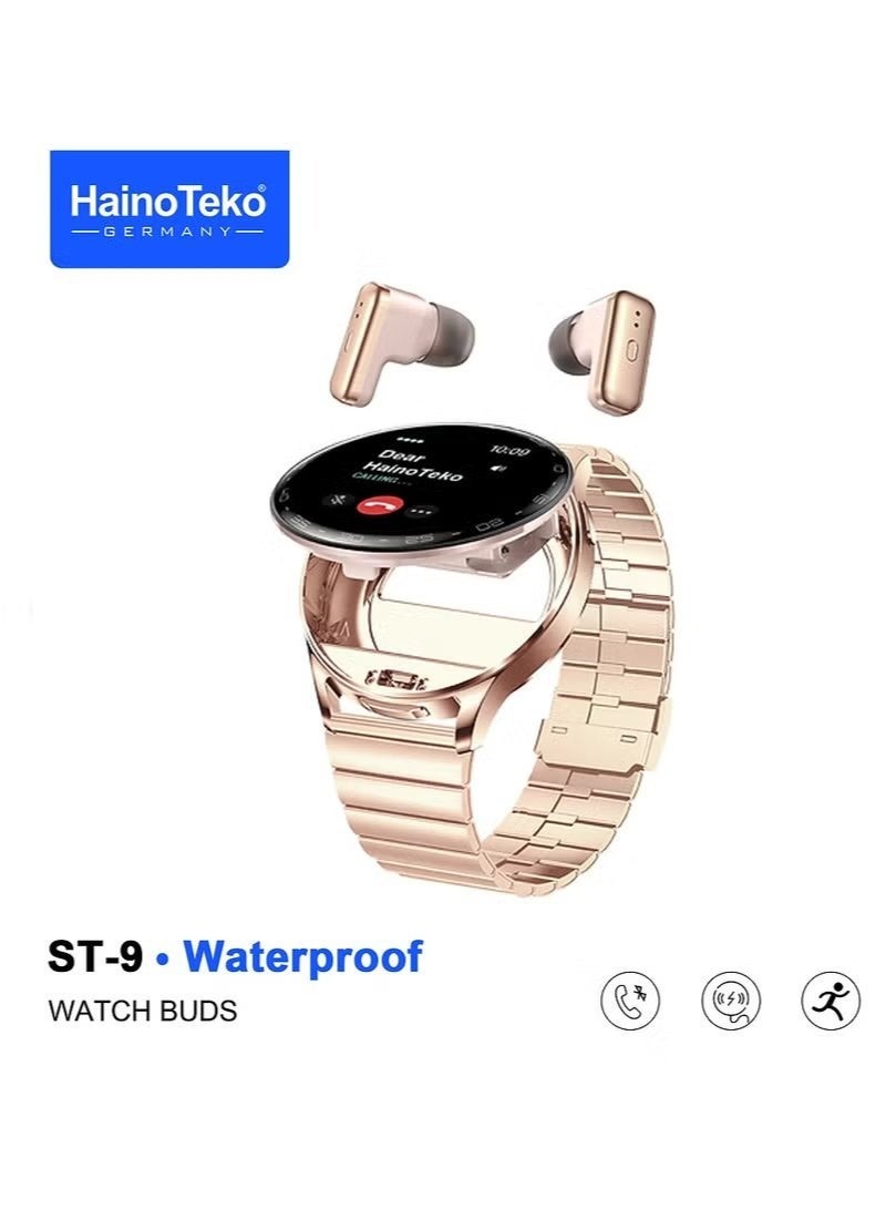 Compare ST9 Waterproof Smart Watch Buds with 3 Pair Straps, Bluetooth Calling, Fitness Tracker, Heart Rate Monitor, Sleep Tracking, Wireless Earbuds BuiltIn, Long Battery, Compatible with iOS & Android at KSA Price