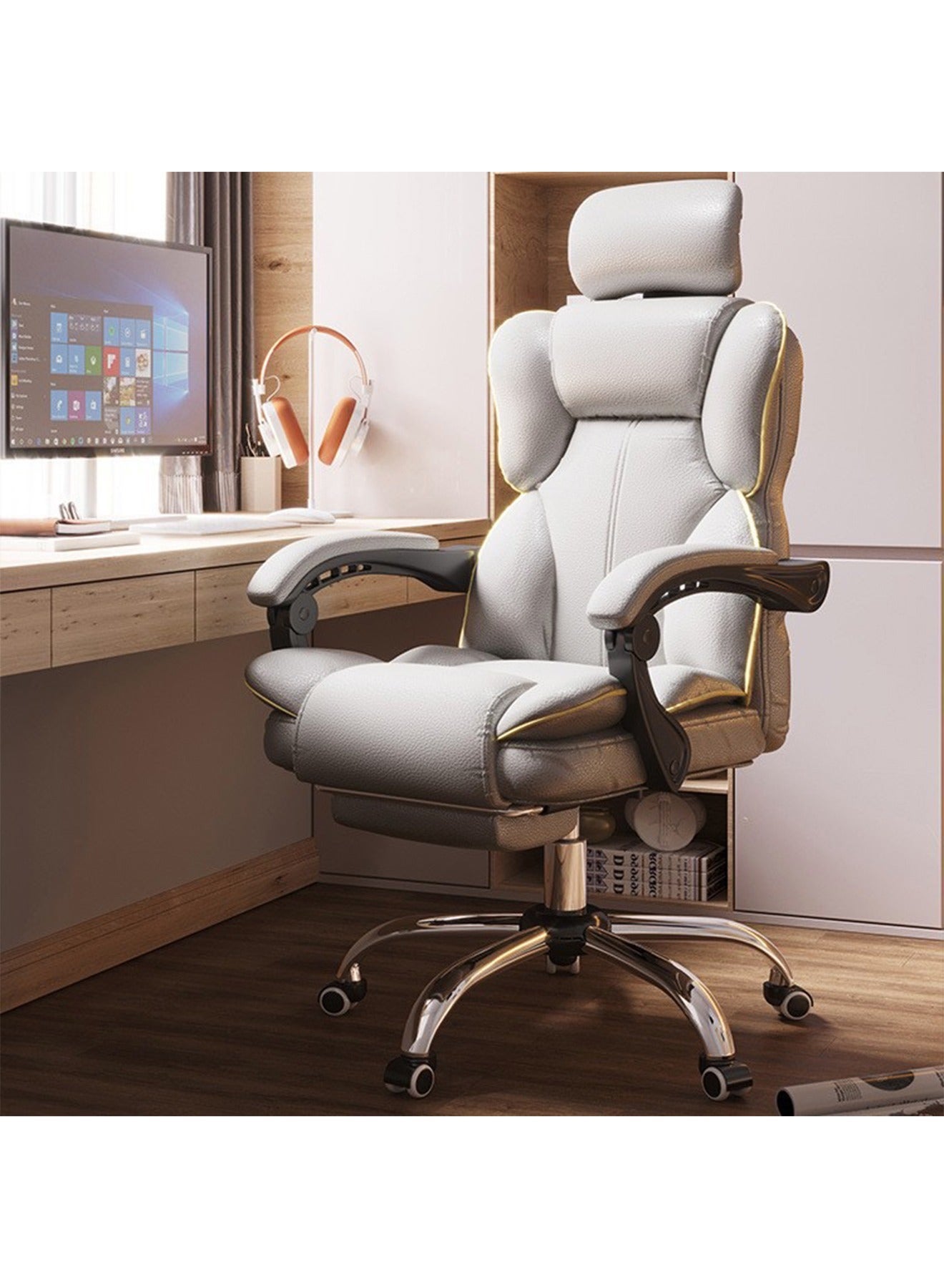 Compare Gaming Office Chair High Back Ergonomic Desk Computer Chair with Lumbar Support Retractable Footrest Adjustable Swivel and ArmRest at KSA Price