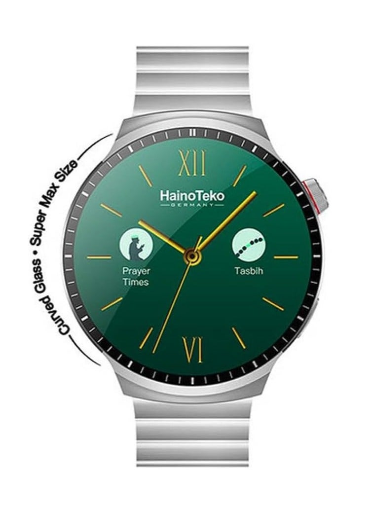 Compare Haino Teko Germany RW50 Super Max Size Round Shape Curved AMOLED Display Smart Watch With 3 Pair Straps For Gents and Boys Silver at KSA Price