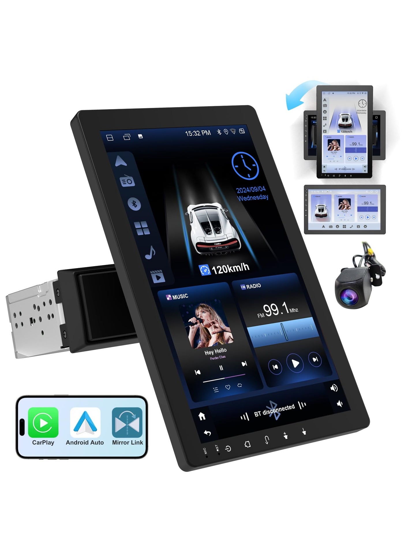10.1-Inch Rotatable Touch Screen Car Stereo -…