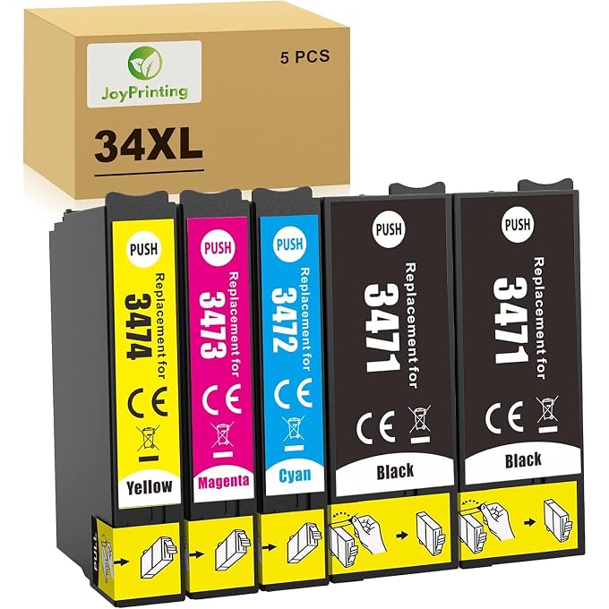 Compare 34XL Printer Cartridges Compatible with 34 34 XL Multipack Cartridges for Workforce Pro WF3720DWF 3725DWF WF3720 WF3725, Black Cyan Yellow Magenta, 5 Pack at KSA Price