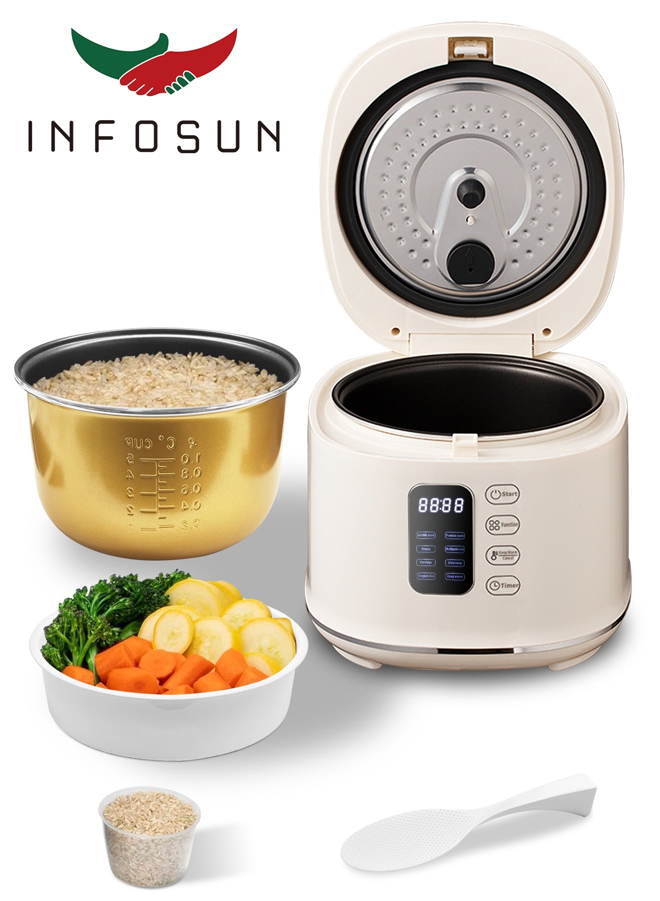 Compare Rice Cooker, 2.5L Home Intelligence Multi Functional Steaming and Cooking Integration Rice Cooker, 24h Dealy Start, Suitable for 13 People, Steamer Tray, Measuring Cups&Spoon White at KSA Price