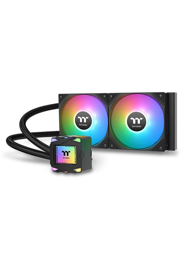 Compare LA240 ARGB Sync AIO Liquid CPU Cooler, 240mm Radiator, Dual 120mm PWM Fans, 400mm Sleeved Tubing, Copper Base Water Block, 16.8M ARGB Lighting | CLW457PL12SWA black at KSA Price