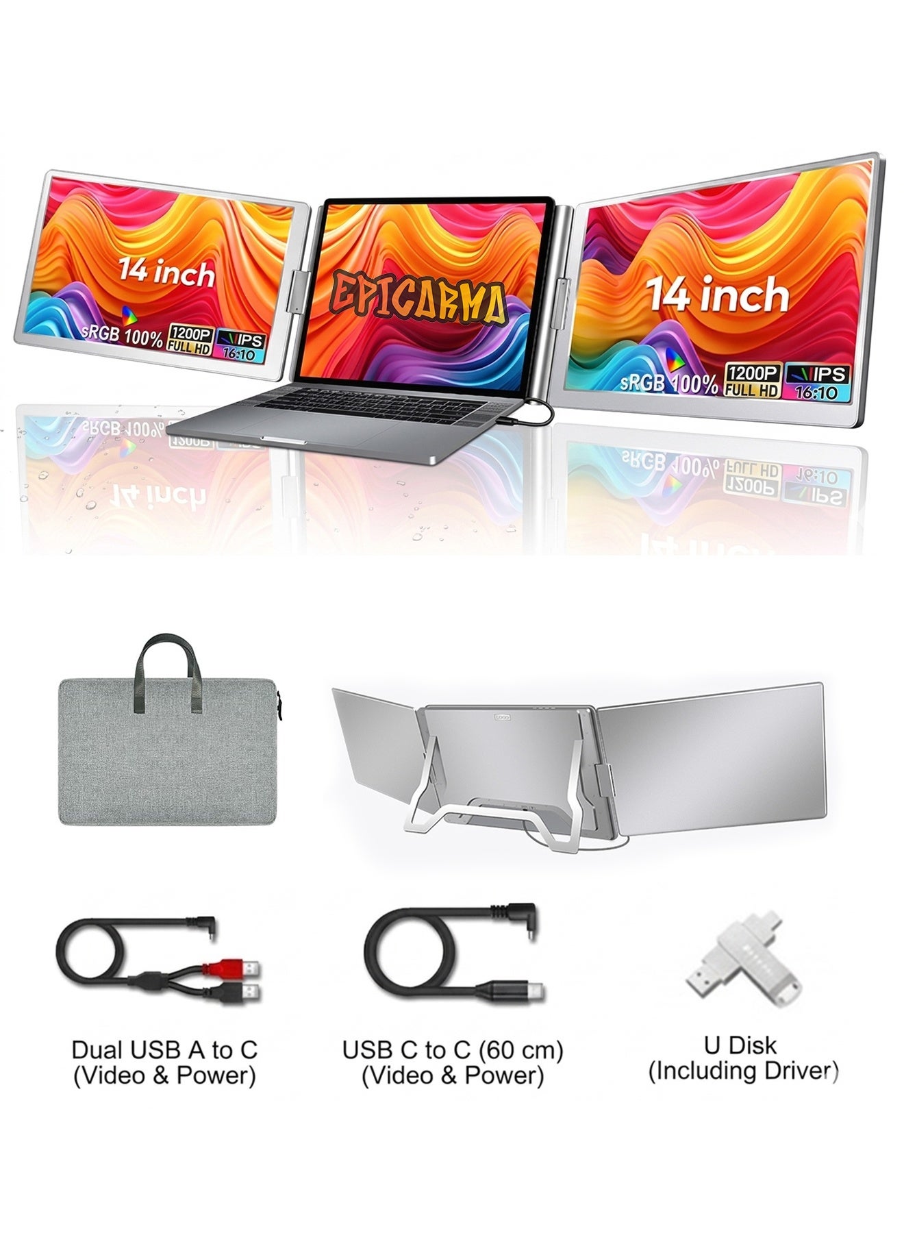 Portable Tri Screen Monitor 14 Inch 1080p IPS…