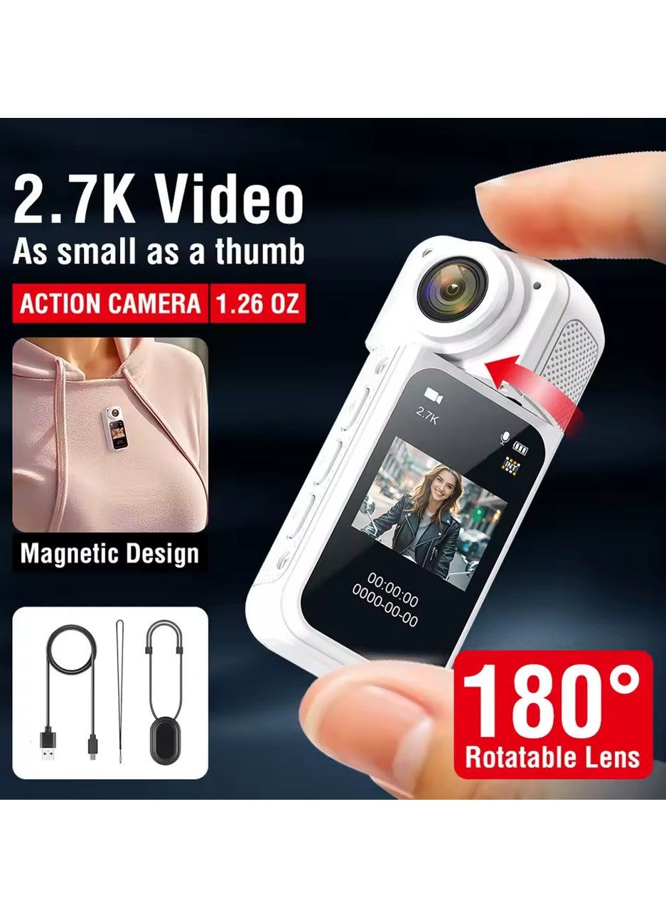 Compare Helmet Vlogging Camera with 2.7K POV Video Recording, Magnetic Wearable Mini Camera with 180° Rotating Lens, IPS HD Display, 170° Wide Angle, Compact ThumbSized Body Cam, Pocket Action Camera for Cycling, Motorcycle, Outdoor Sports, Travel & Daily V at KSA Price