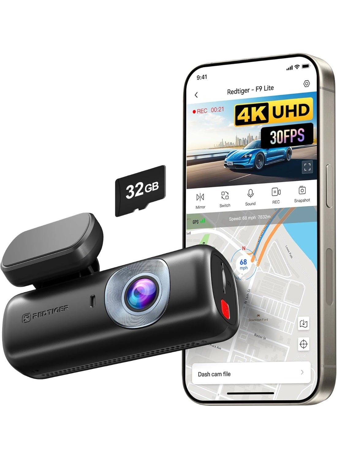 REDTIGER 4K Dash Cam for Cars Front,App Control,ADAS,32GB…