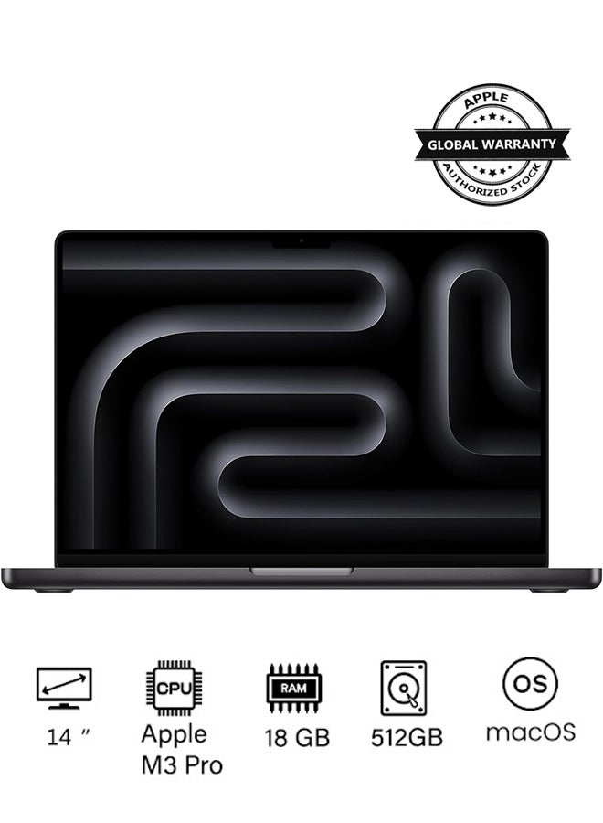 Compare Macbook Pro MRX33 | 14 Inch Display | Apple M3 Pro Chip | 11?Core CPU And 14?Core GPU | 18GB RAM | 512GB SSD | macOS | English Keyboard | International Version | Space Black at KSA Price