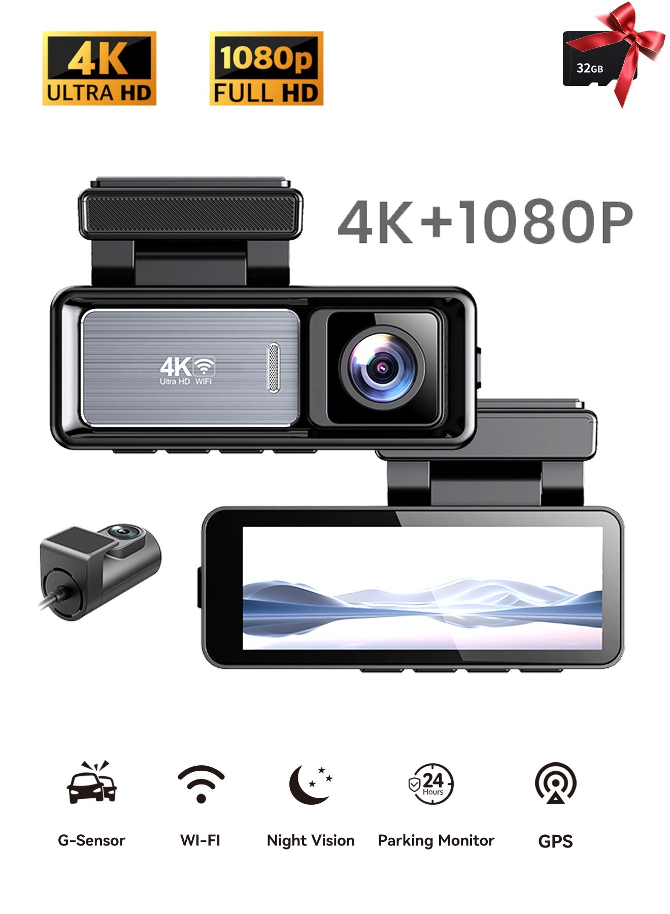 Dash Cam 4K Ultra HD 3.2Inch IPS 1080P…