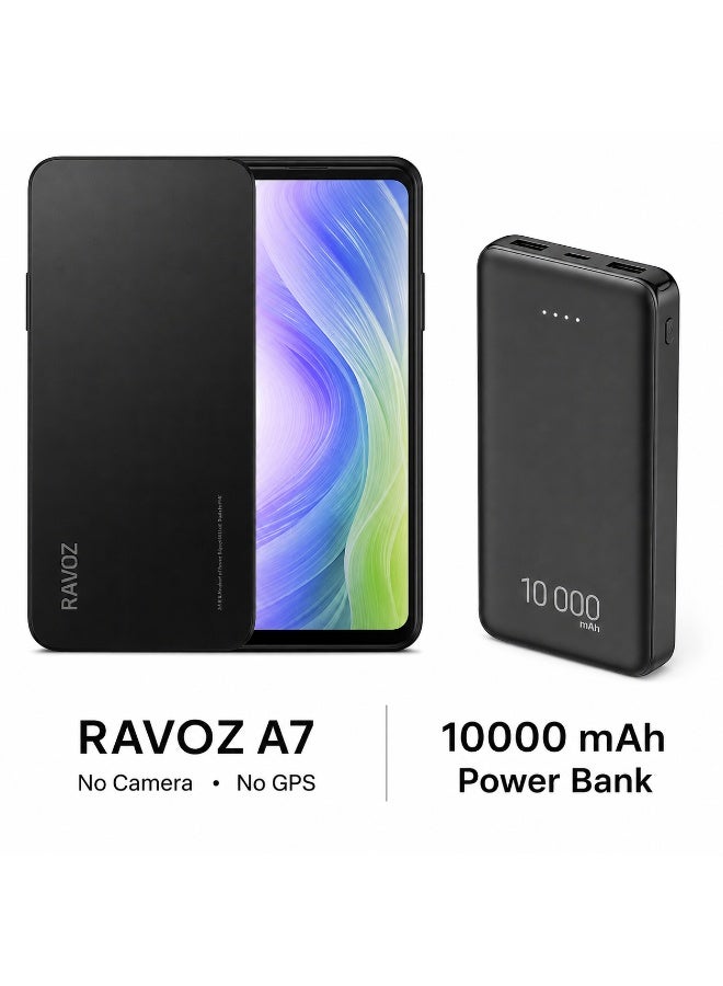 Compare Ravoz A7 No Camera No GPS, 12GB RAM 4GB + 8GB Expandable, 128GB ROM | NFC | Black UAE Version+1000 mah Power Bank at KSA Price