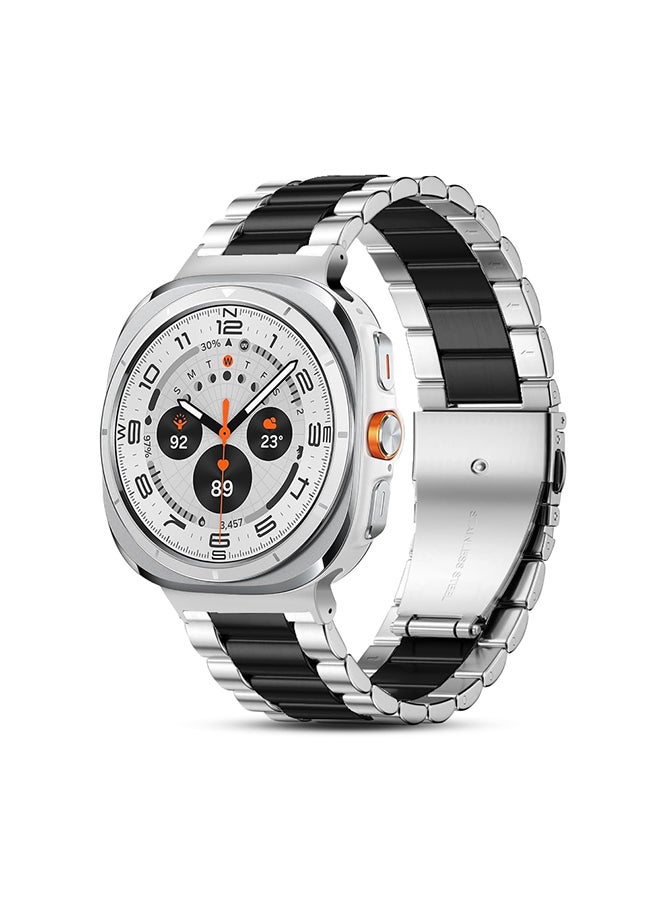 Compare Bands Compatible with Samsung Galaxy Watch Ultra 47mm 2024, Metal Stainless Steel Replacement Wristband Strap Men Women for Galaxy Watch 7 Ultra 47mm  Black & Silver at KSA Price