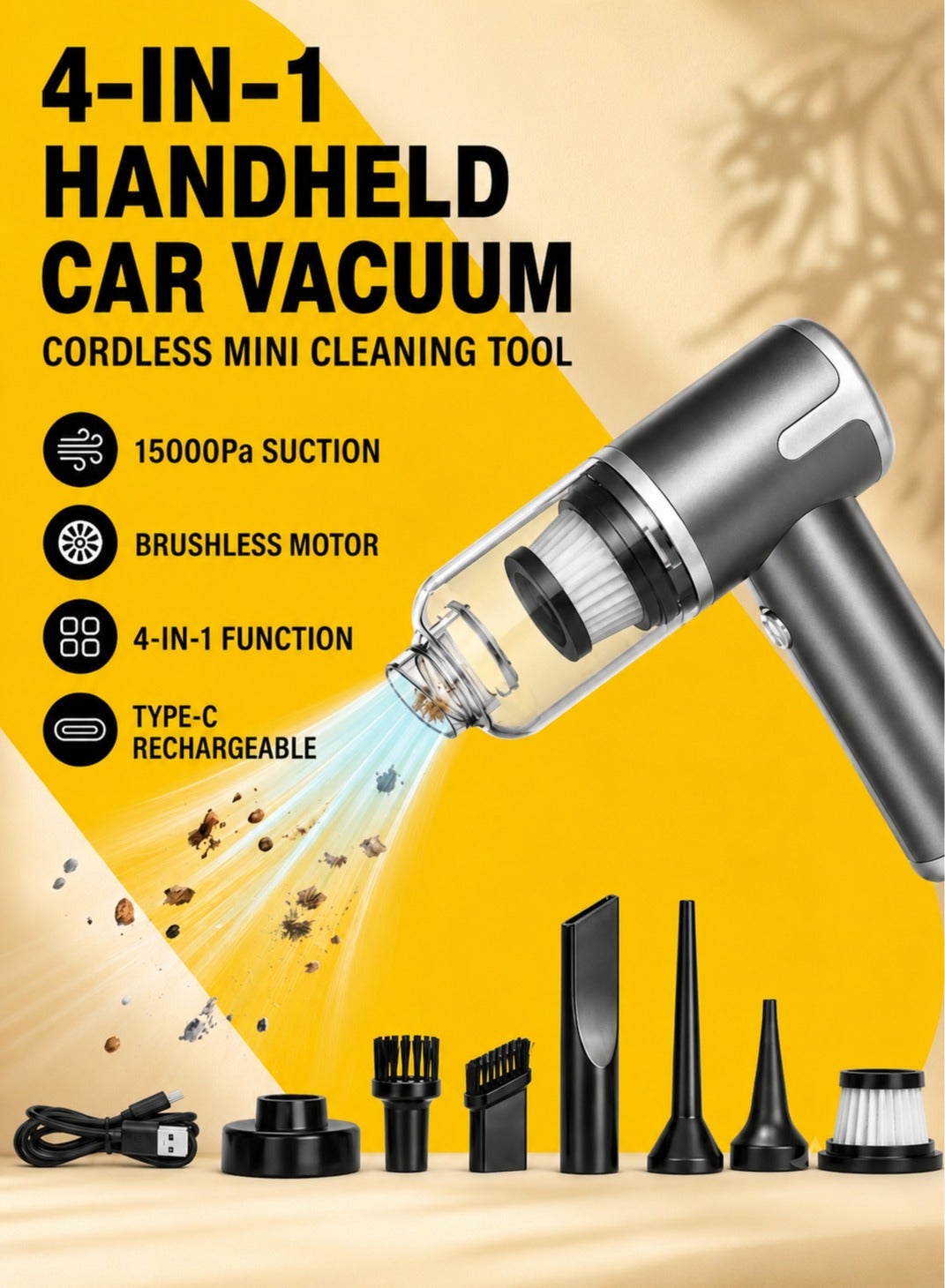 Handheld Car Vacuum Cleaner, 15000Pa Cordless Mini…